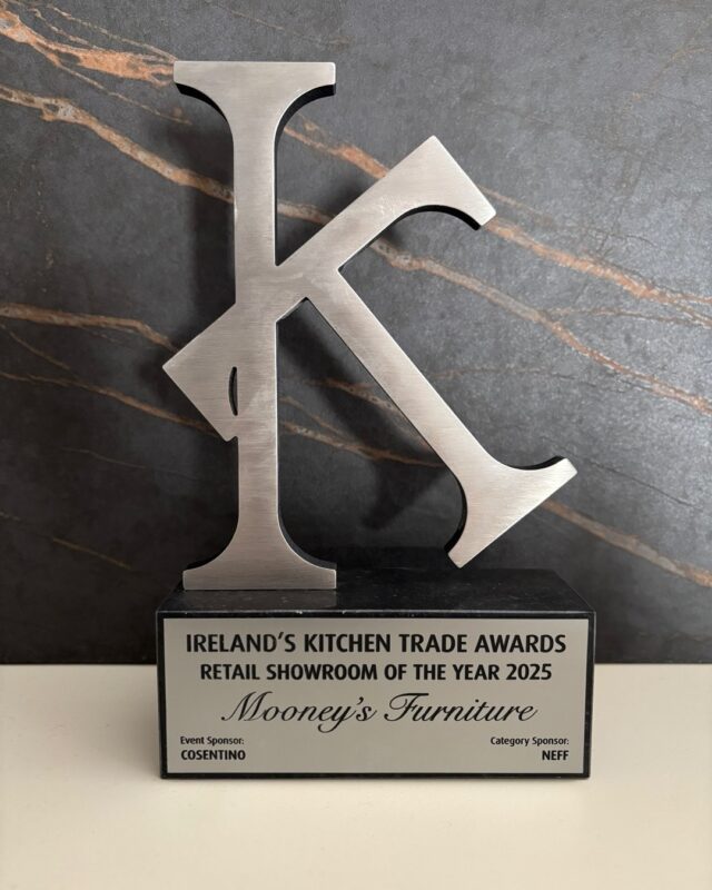 We are thrilled to share that last Friday night we won the IRELAND KITCHEN TRADE AWARD FOR RETAIL SHOWROOM OF THE YEAR 2025. 

We feel it is an incredible achievement, and we are delighted to receive the award.  We would like to thank Ireland Kitchen Trade for hosting the event in the Titanic Building, Belfast and also thank all the judges and sponsors. @irelandskitchentradeguide. 

It was a fantastic evening of celebration, with some of our team there on the night.  We would like to thank our amazing team for their creativity and dedication and our wonderful customers for trusting us with their homes - your support means the world to us. 

It was also great to meet some of the top kitchen manufacturers, designer’s and suppliers to the trade from all over Ireland. 

The Retail showroom of the year award was sponsored by Neff and the event was sponsored by Cosentino. 

Here’s to an exciting year ahead. 

@cosentino.ie @neff_home #kitchen #kitchenshowroom #awards